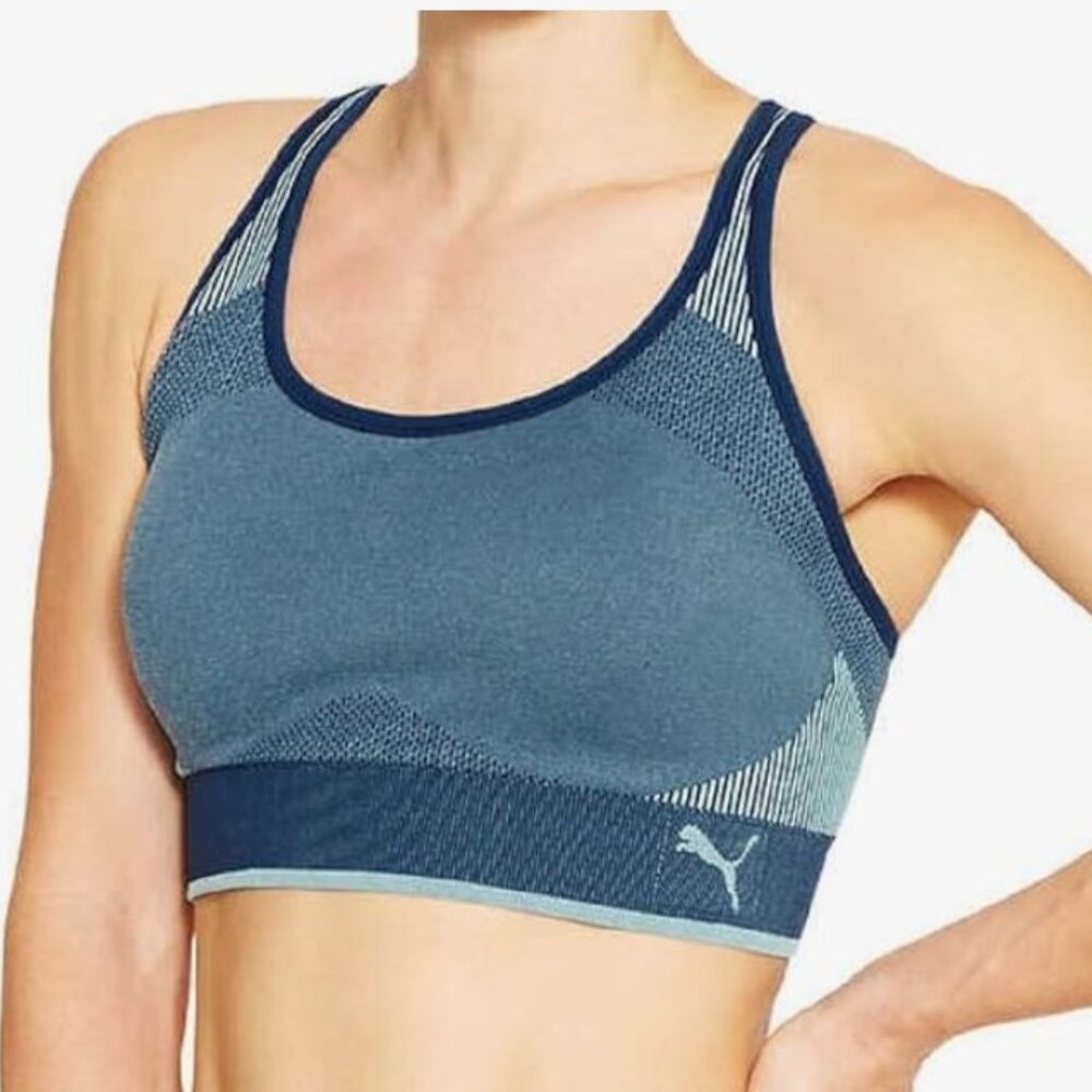 Puma‎ Women's Blue Combo Seamless Medium Support Sports Bra Size Large